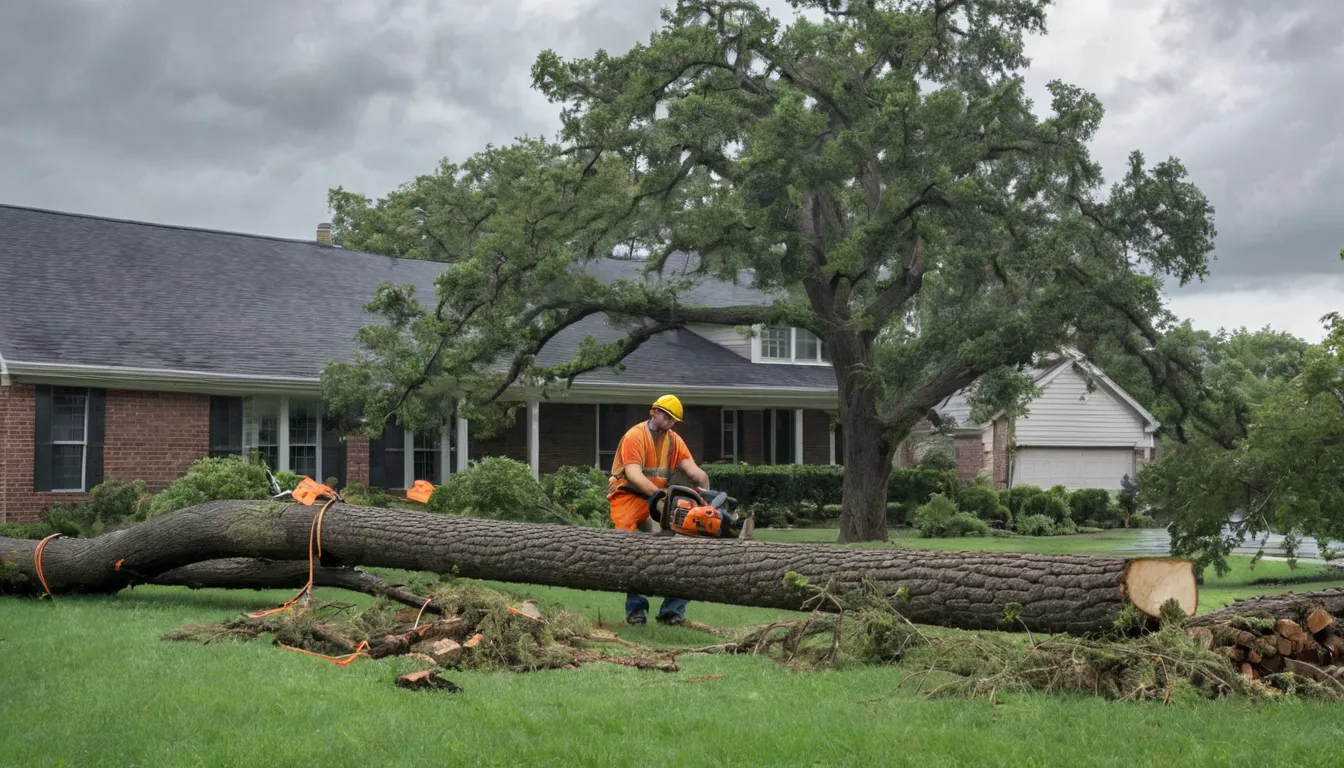 Provider crew clearing a storm-fallen tree from a home yard in Chattanooga